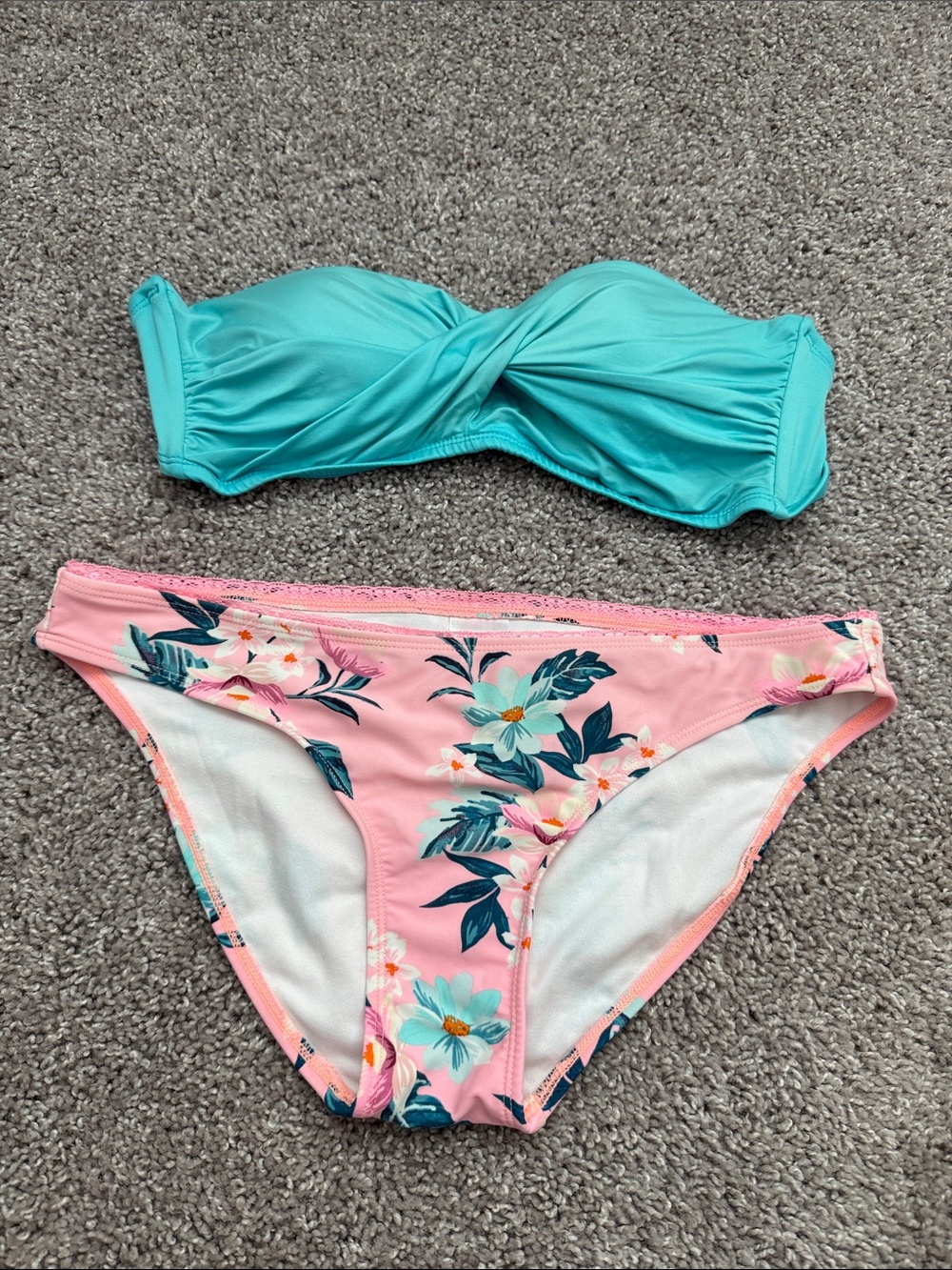 MOSSIMO Teal Bandeau Top with XHILERATION Pink Floral Bikini Bottoms